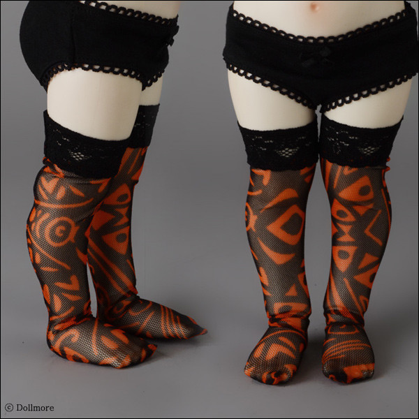 Mokashura Size - Cochine Band Stockings (Orange)