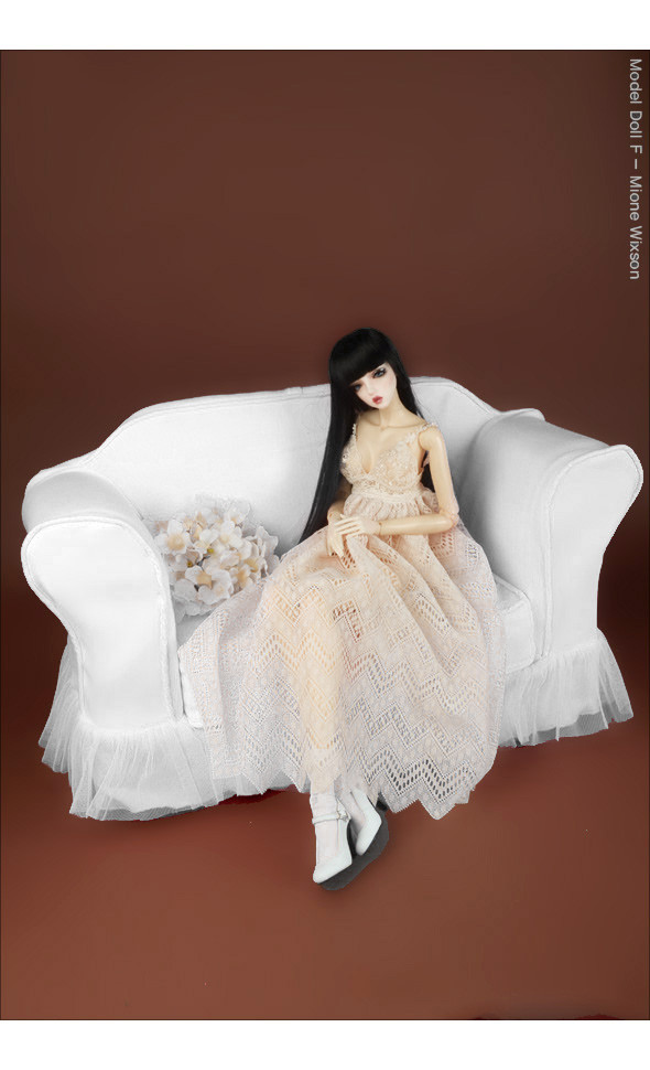 Model doll size - Romaellie Fabric Double Sofa (White)
