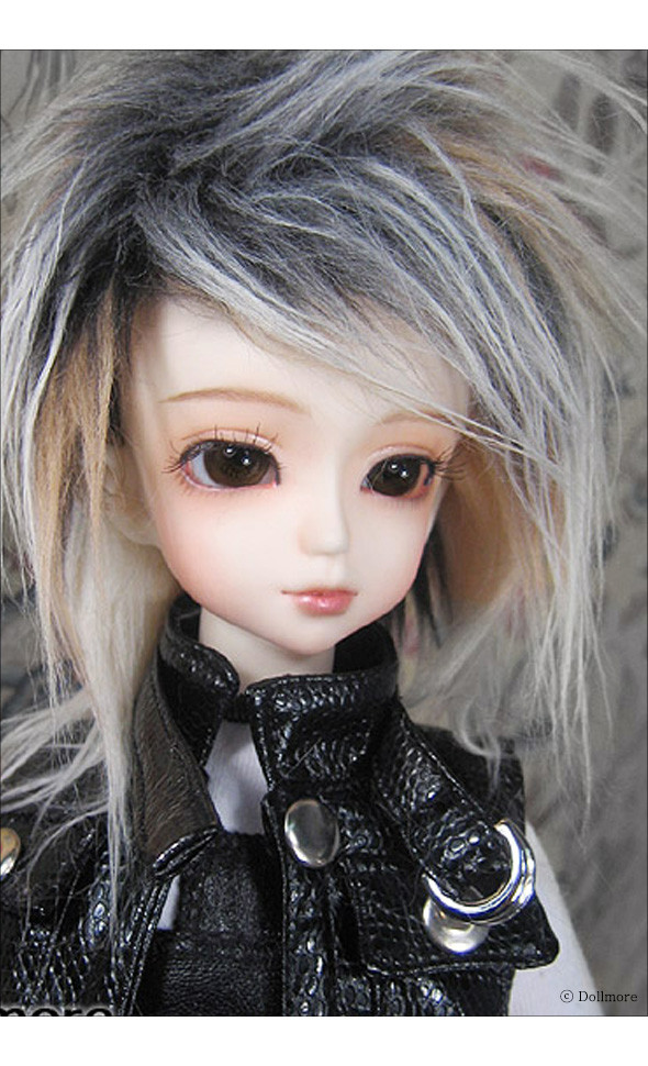 (7-8) Mohair Two Tone style wig - Brown+Gray