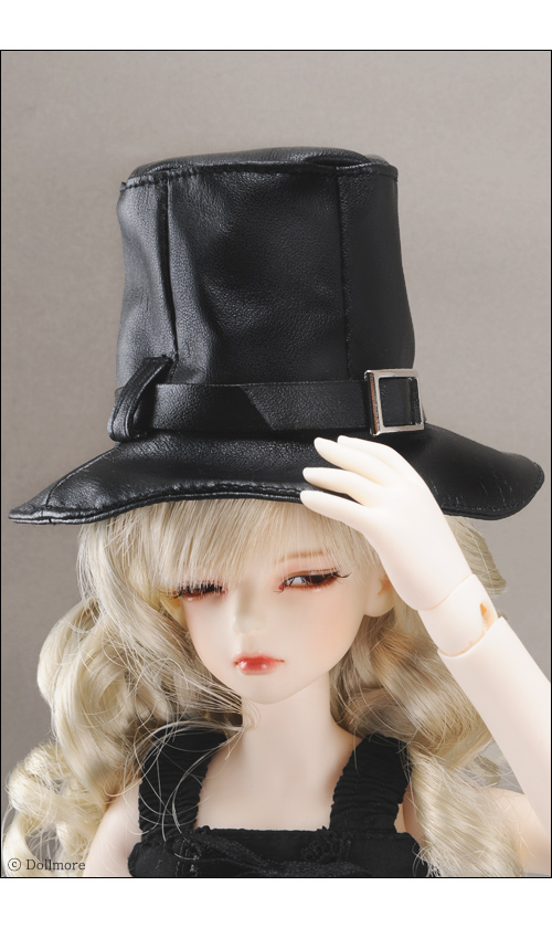 (7-8) High Fedora (Black/Leather)