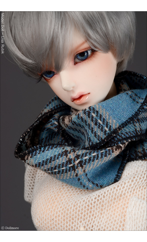 Model & MSD - WWT Check Woolen Muffler (Sky)