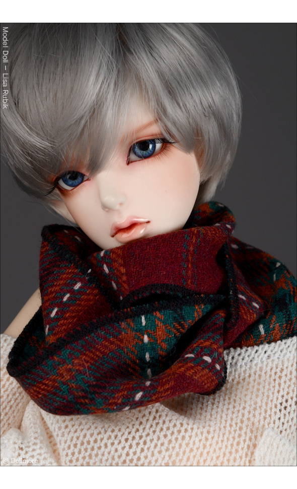 Model & MSD - WWT Check Woolen Muffler (Wine)