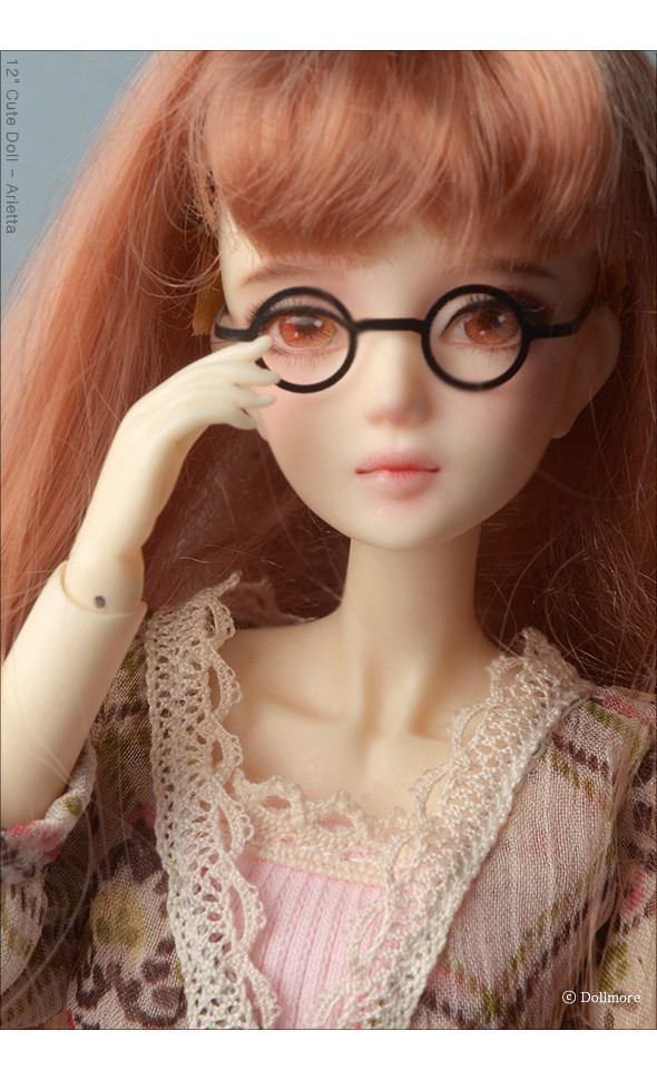 12inch doll -  Round Steel Lensless Frames Glasses (Black)