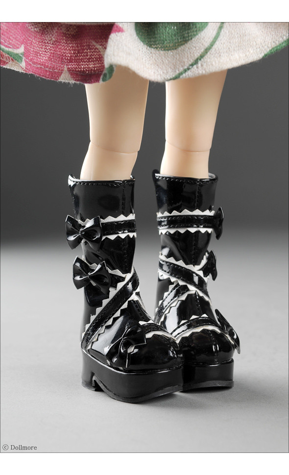 (Damage Sale) Narsha Size - French Ribbon Boots (Black)