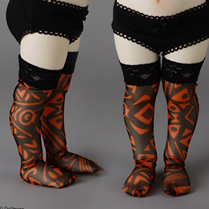 Mokashura Size - Cochine Band Stockings (Orange)