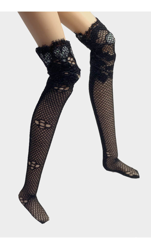 12 inch Size - TX Lace Knee Socks (B Black)
