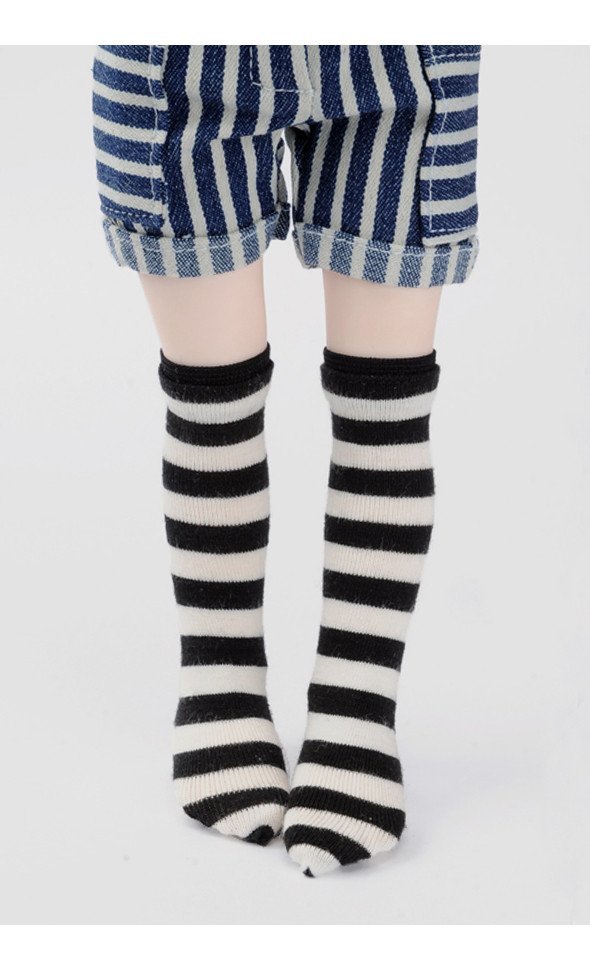 Narsha Size - Striped Middle Knee Stocking (B&W)