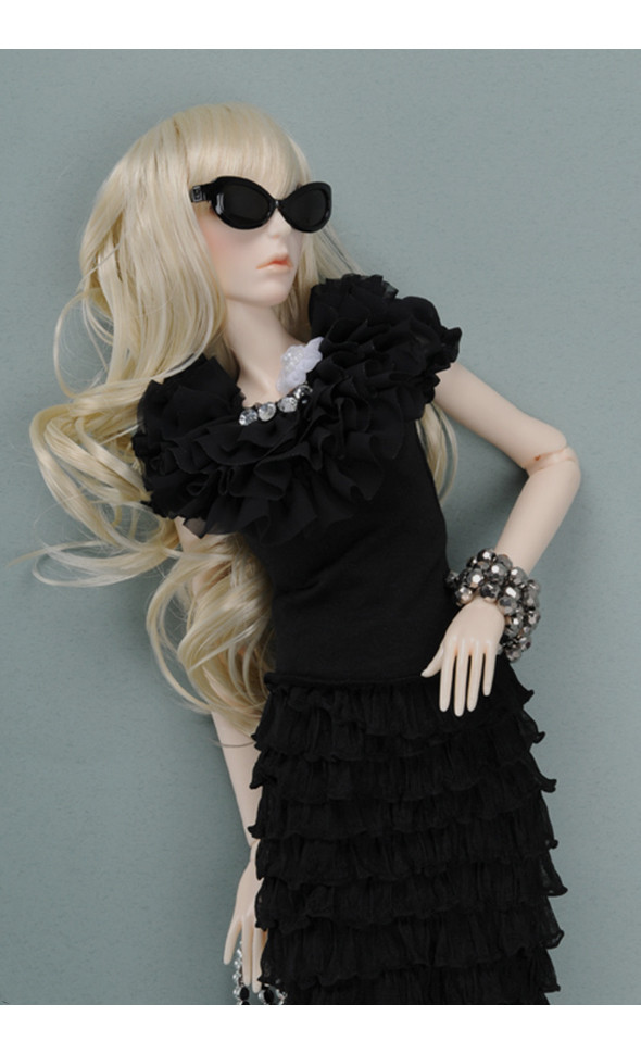 Model F - Rose Half Chiffon Blouse (Black)[B5]