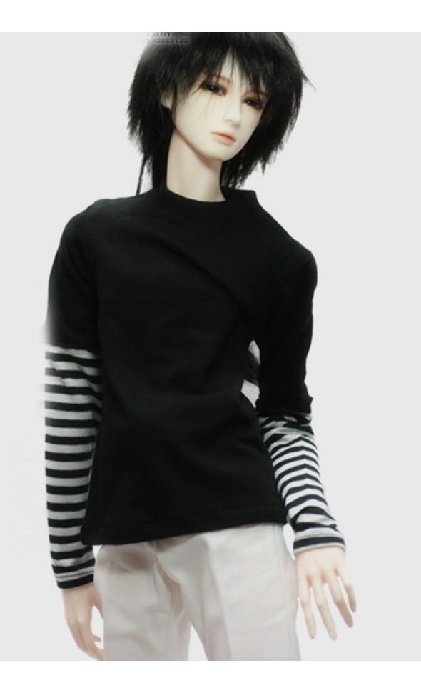 Model M Size -  Striped Sleeve T (Black)