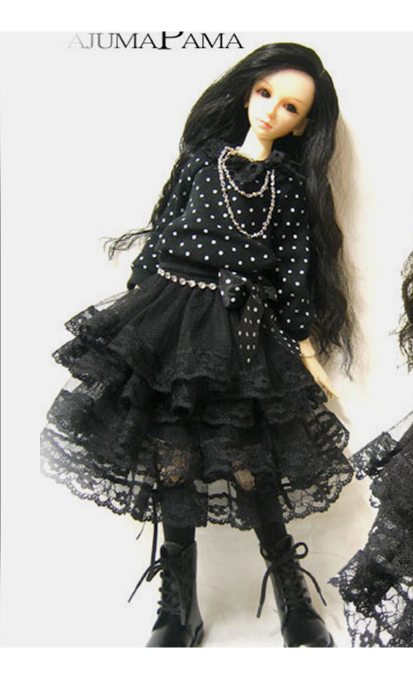 Grace Doll Outfit - Dot Lace Dress Set (Black)-LE10
