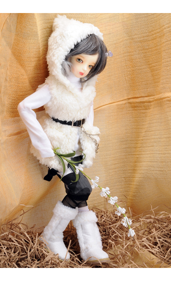 MSD - Ask Fur Hood Vest (White)[A7-2-5]