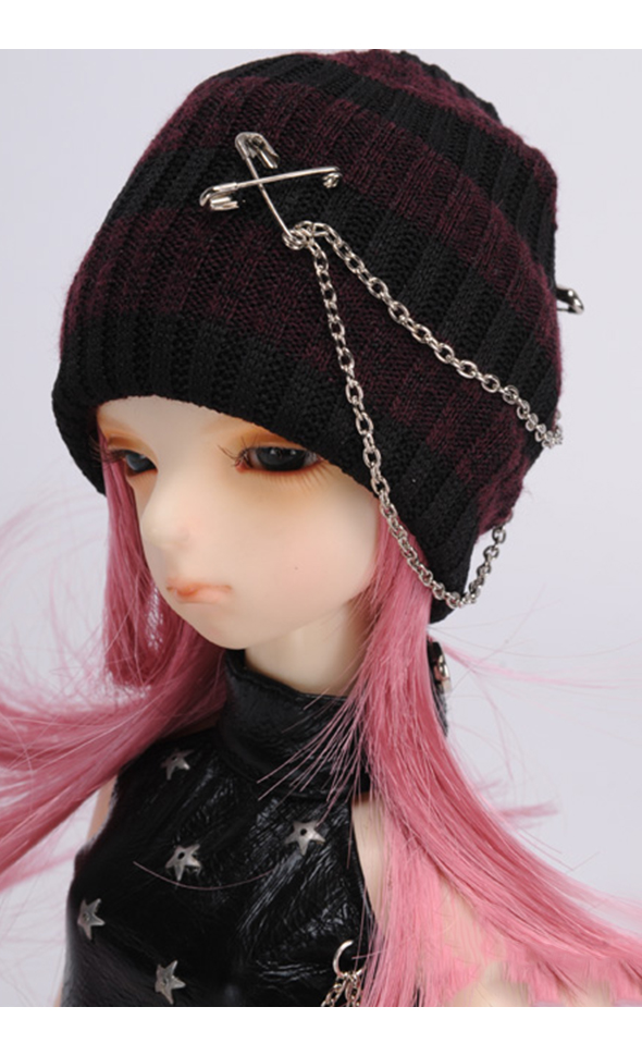 (7-8) Chain Beanie (Black&Red)