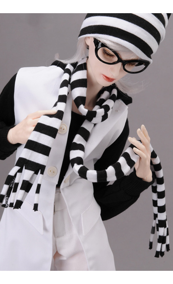 Model & SD - Stripe Beanie Set (Black & White)