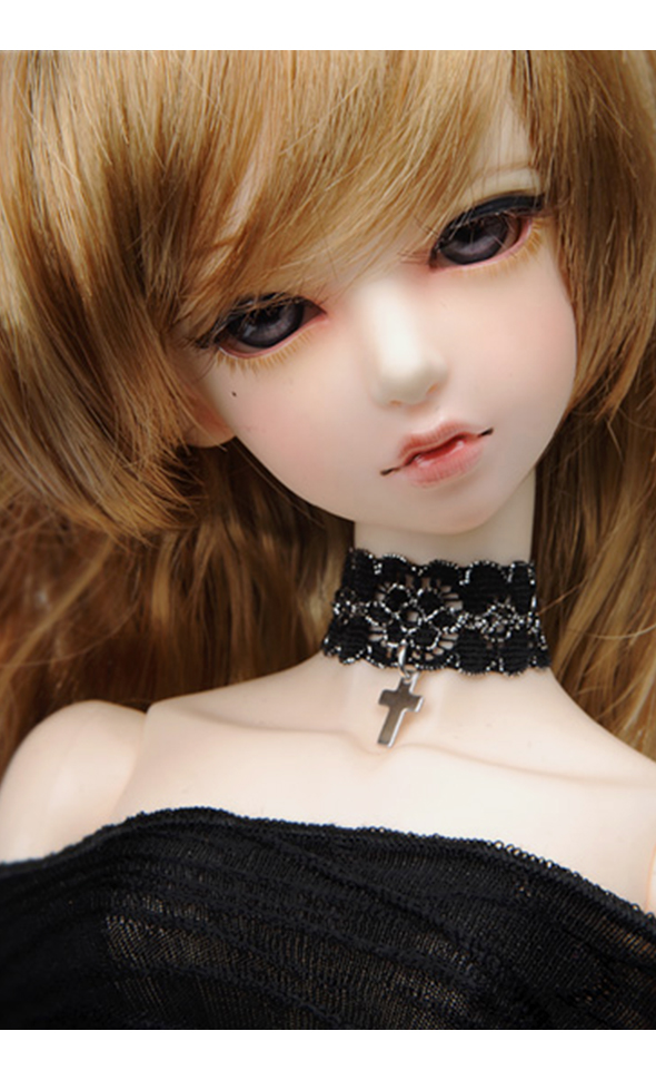 SD - Silver Lace Tiny Cross Choker (black)