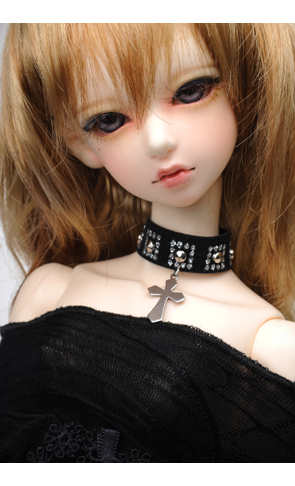 SD - Silver Square Cross Choker(black)