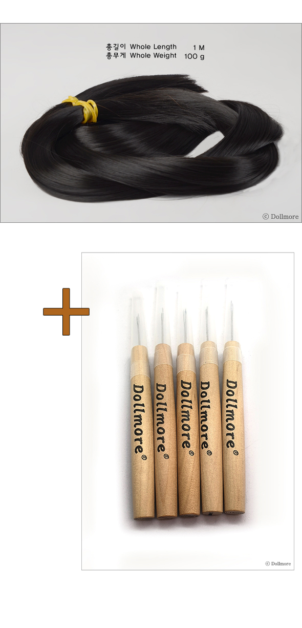 Heat Resistance hair (#1B Black: 100g) + 5 needles set