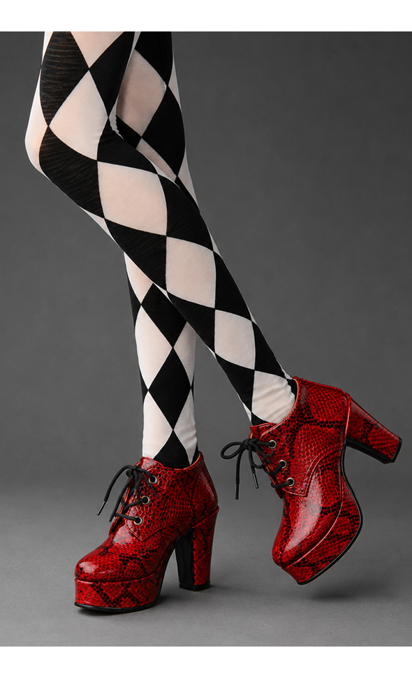 Model Doll F(high heels) Shoes - Angle Cut Enamel Shoes (Snake Red)