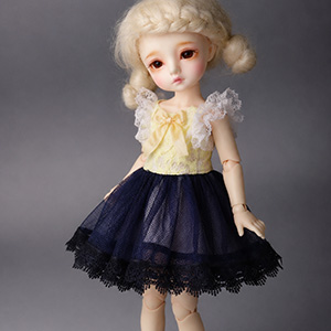 USD - Yellow Floral Mesh and Navy Dot Dress 15/2nd/02