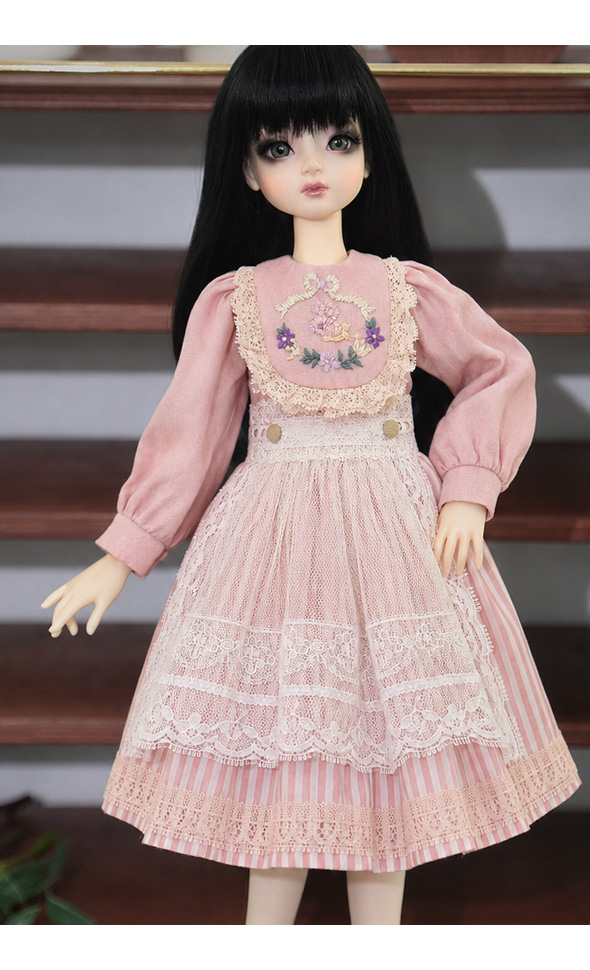 MSD - Pink Striped Embroidered Apron Dress / Pink Striped Embroidered Apron Dress 03/3rd/01